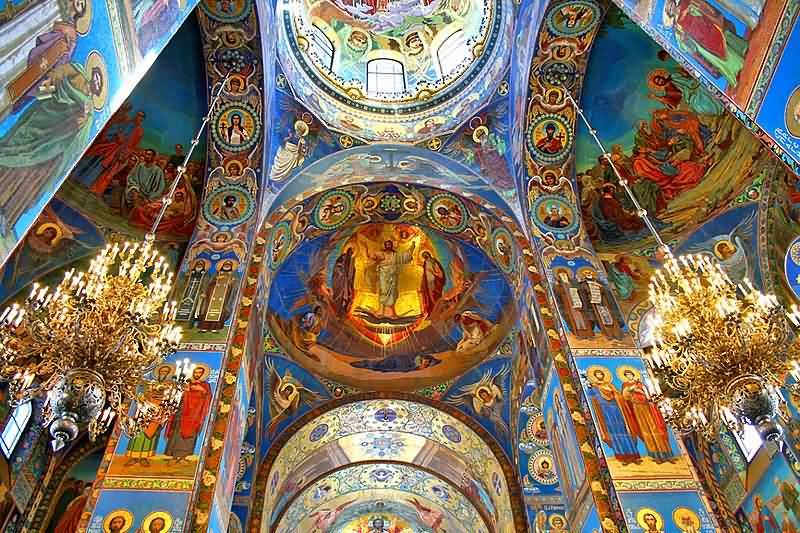 View Of The Interiors At Church Of The Savior On Blood In St. Petersburg, Russia
