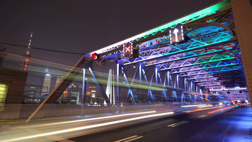 Waibaidu Bridge At Night In China