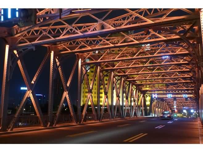 Waibaidu Bridge At Night In Shanghai