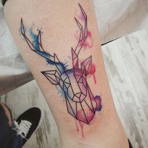 Watercolor Geometric Deer Tattoo