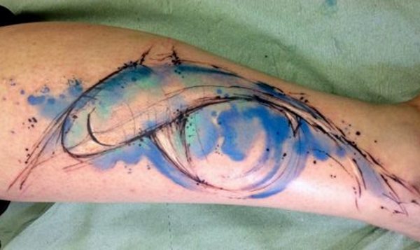 Watercolor Shark Tattoo Design For Leg