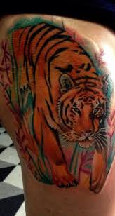 Watercolor Tiger Thigh Tattoo