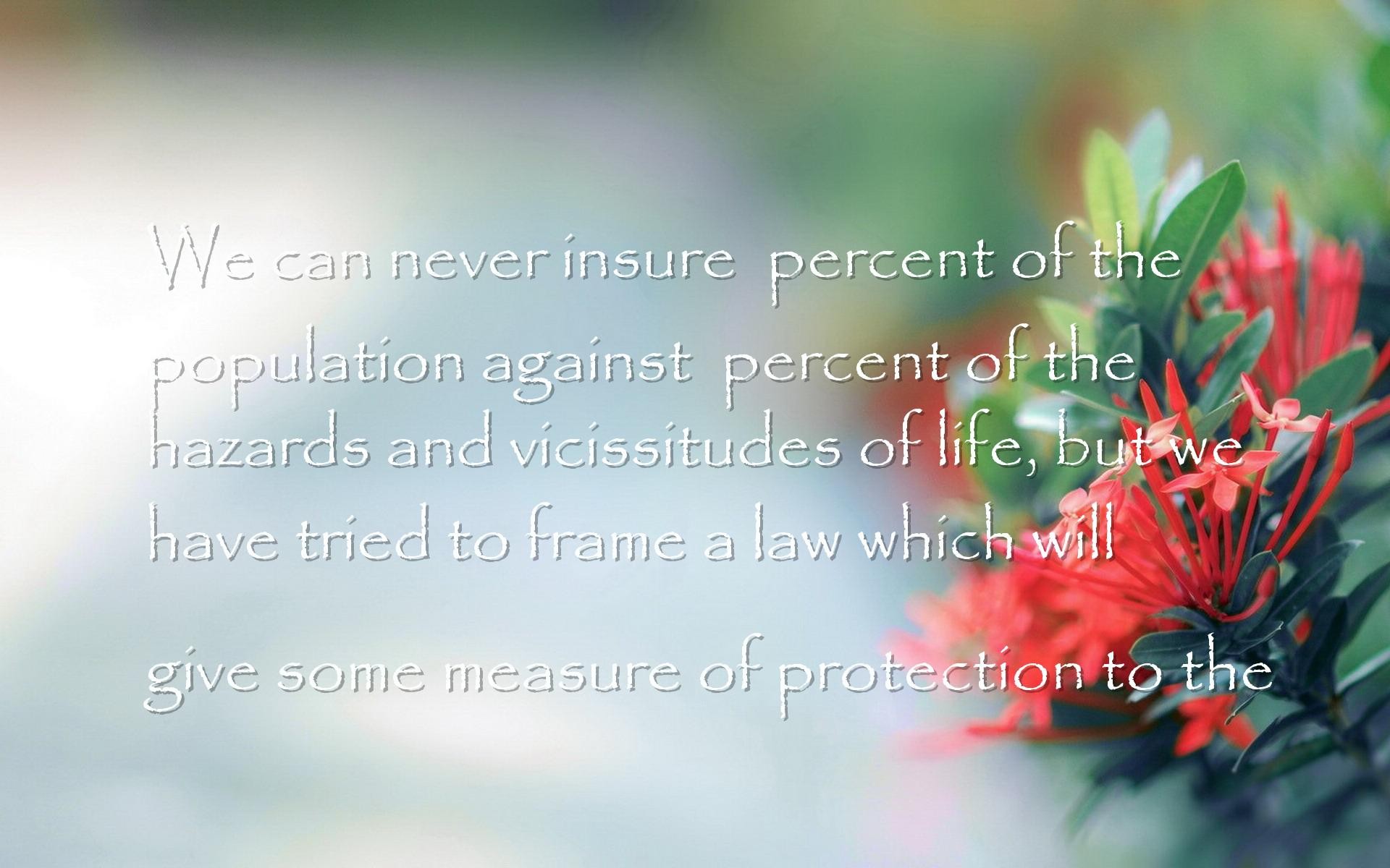 We can never insure 100 percent of the population against 100 percent of the hazards and vicissitudes of life, ...