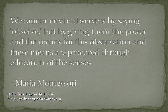 We cannot create observers by saying ‘observe,’ but by giving them the power and the means for this observation and these means … Maria Montessori