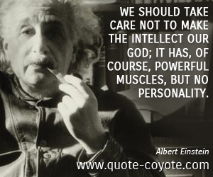 We should take care not to make the intellect our god; it has, of course, powerful muscles, but no personality. Albert Einstein