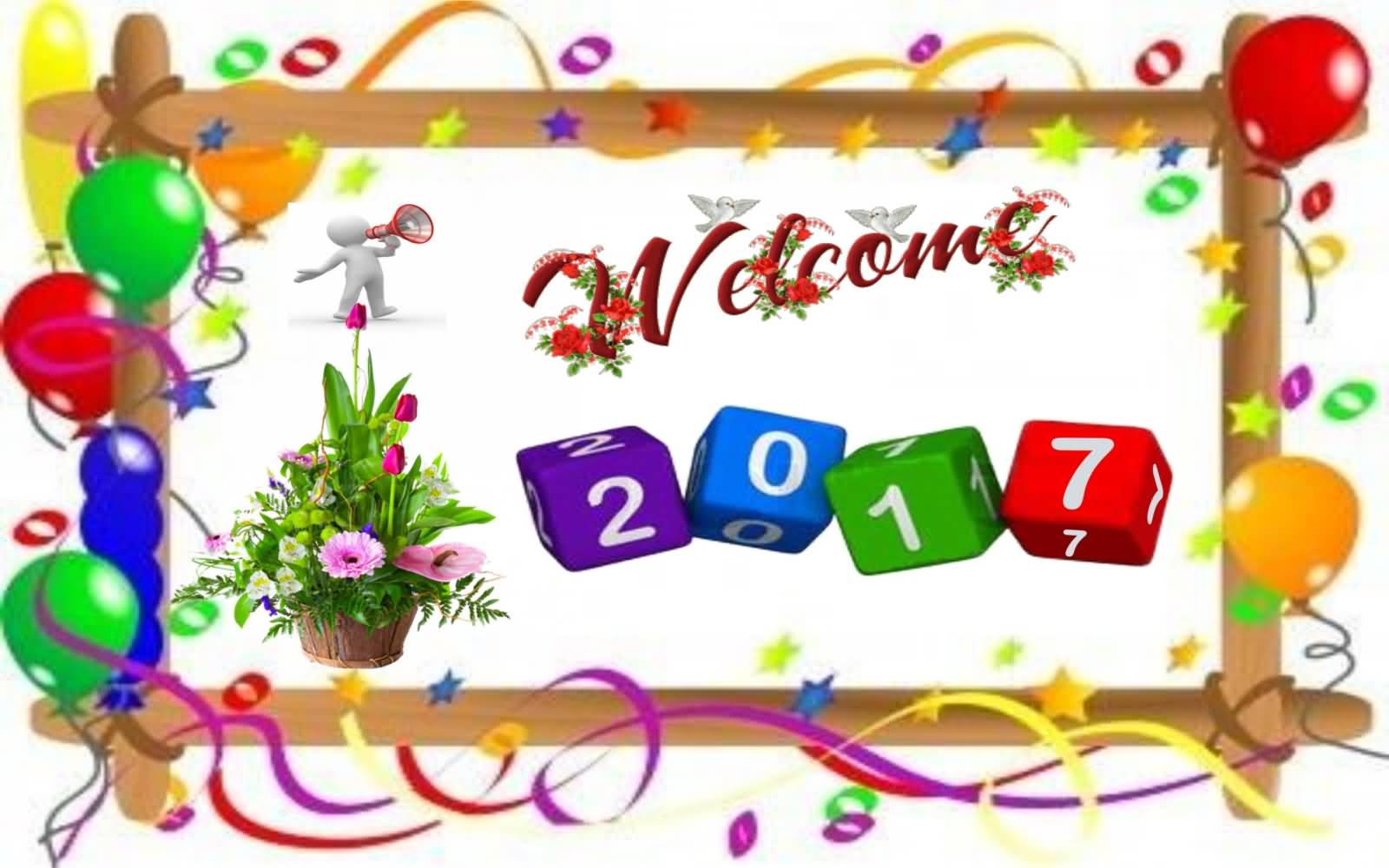 Welcome 2017 New Year Wishes Colorful Balloons And Confetti