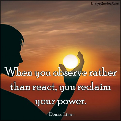 When you observe rather than react, you reclaim your power. Denise Linn