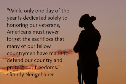 While only one day of the year is dedicated solely to honoring our veterans, Americans must never forget the sacrifices that many of our fellow countrymen have … Randy Neugebauer