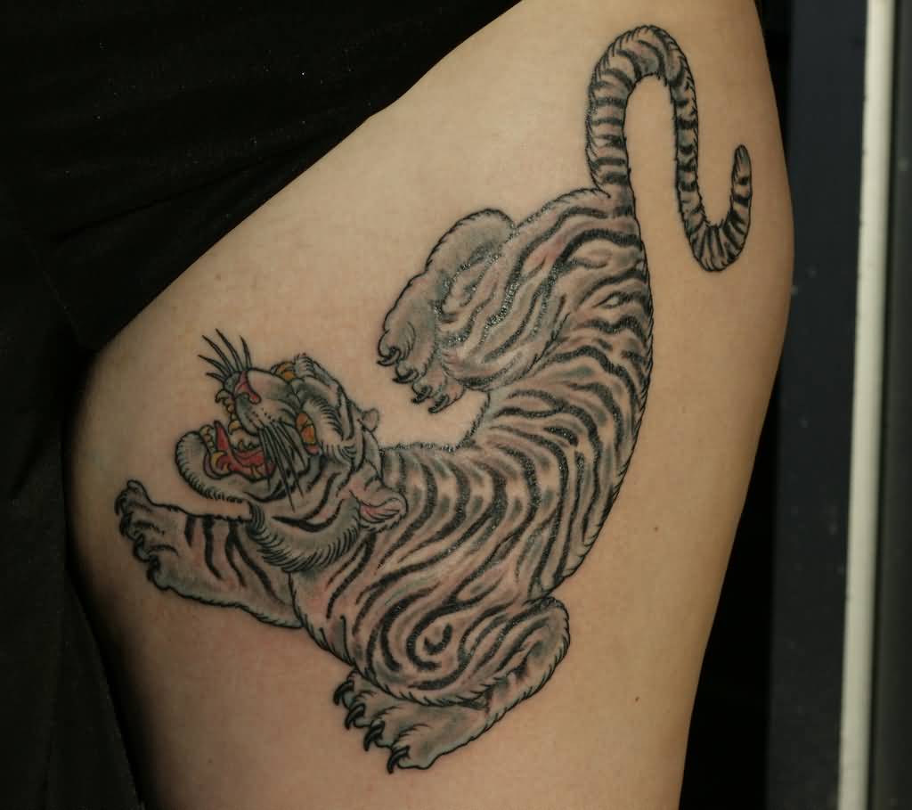 White Tiger Tattoo On Thigh