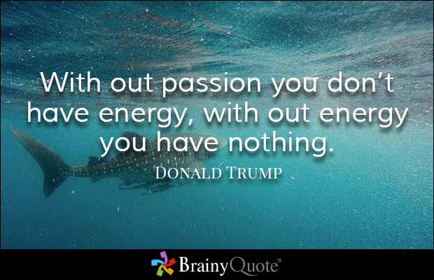 Without passion you don’t have energy, with out energy you have nothing. Donald Trump
