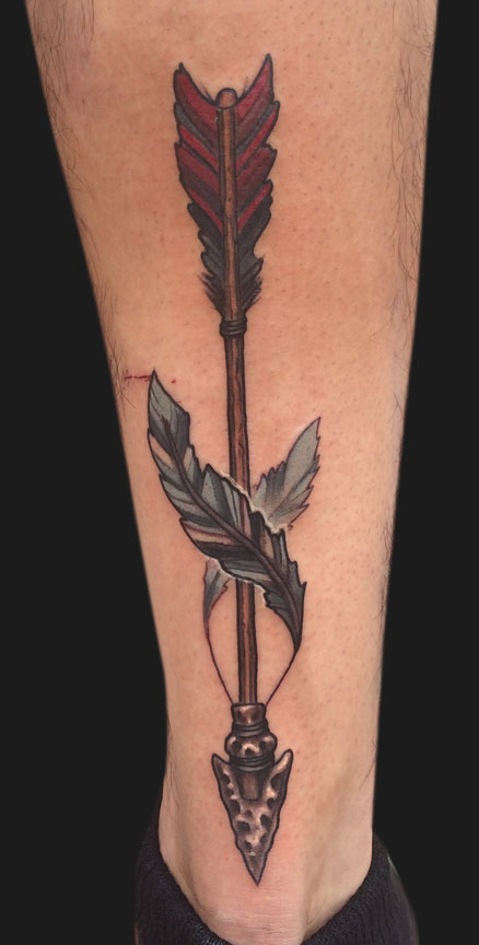 Wonderful Arrow Tattoo On Back Leg By Spencer Caligiuri