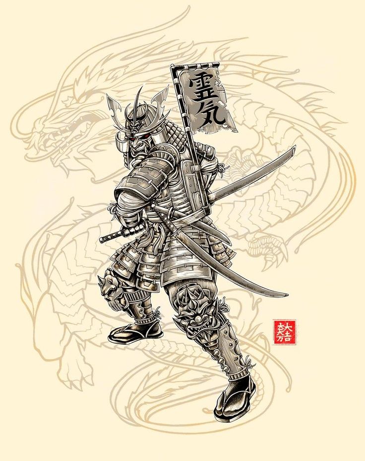 Wonderful Black And Grey Samurai Tattoo Design By Brownone