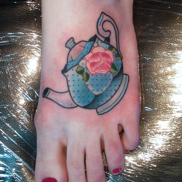 Wonderful Kettle Tattoo On Girl Left Foot By Kitty Dearest