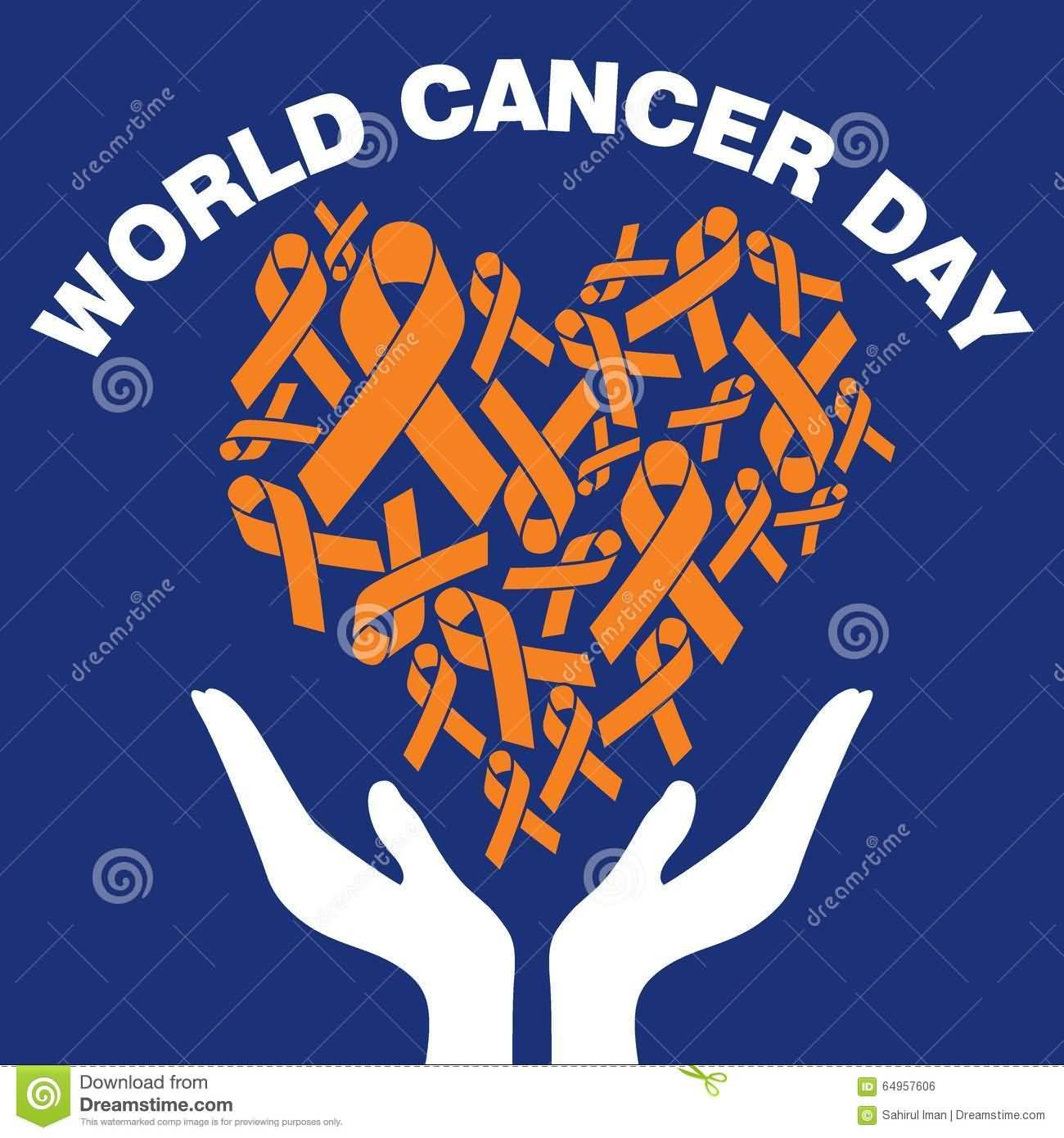 World Cancer Day Orange Ribbons And Joined Hands Illustration