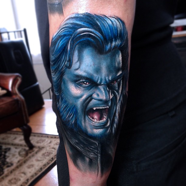 X-Men Beast Tattoo On Right Arm By Mick Squires