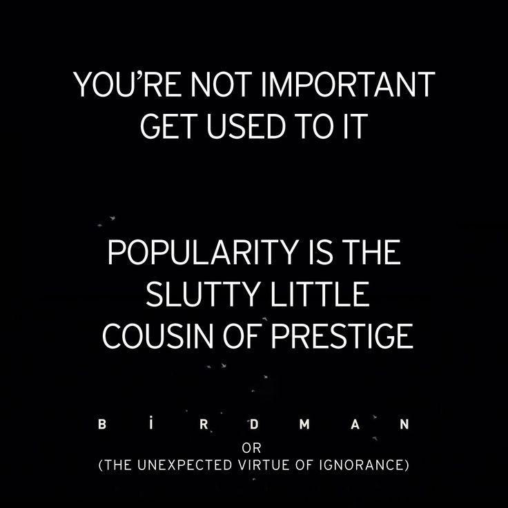 You are not important get used to it. Popularity is the slutty little cousin of prestige. BIRDMAN