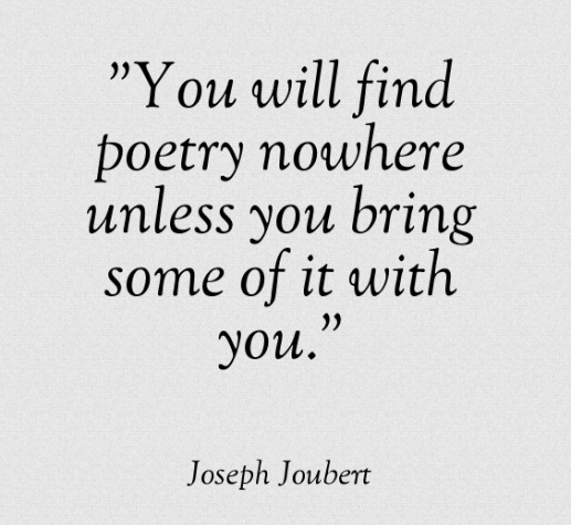 You will find poetry nowhere unless you bring some of it with you. Joseph Joubert