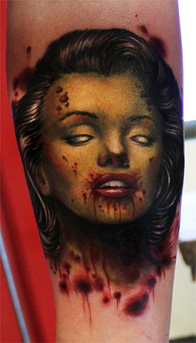 Zombie Girl Face Tattoo On Forearm