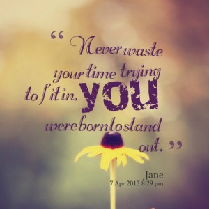 never waste your time trying to fit in, you were born to stand out. Jane