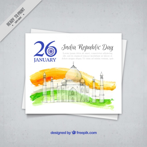 26 January India Republic Day Card With Taj Mahal Design