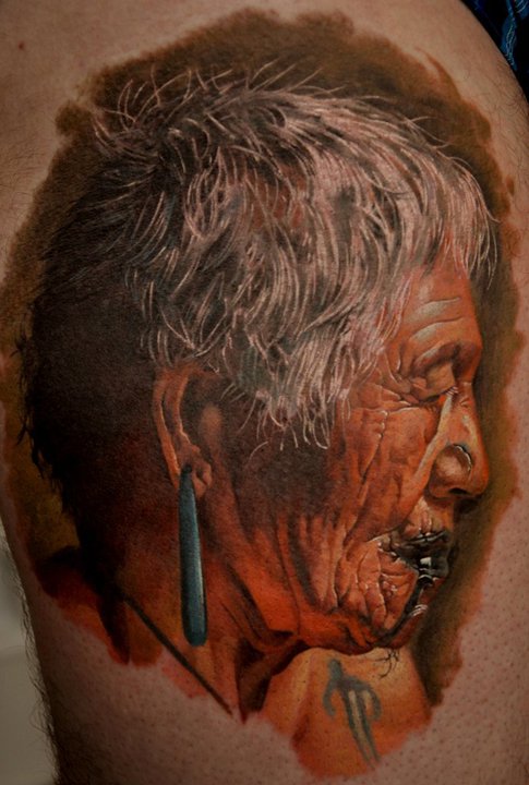 3D Native Women Head Tattoo On Right Half Sleeve