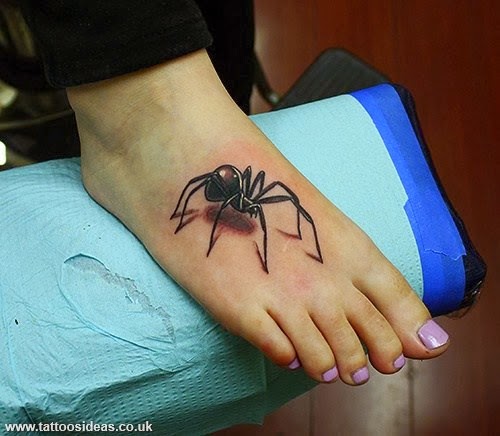 3D Spider Tattoo On Right Foot