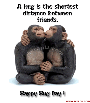 A Hug Is The Shortest Distance Between Friends Happy Hug Day Chimpanzee Hugging Animated Picture