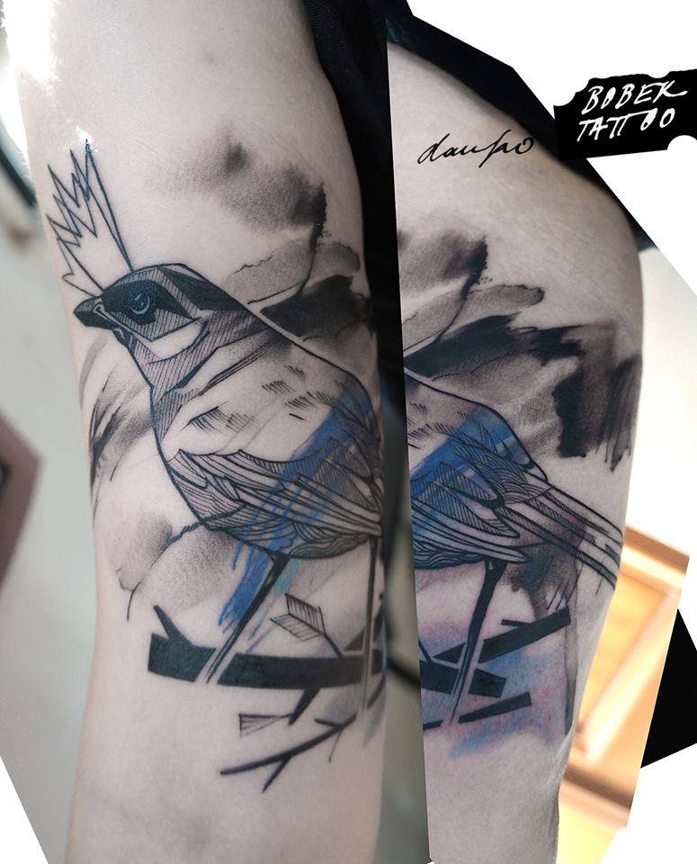 Abstract Bird Tattoo On Bicep