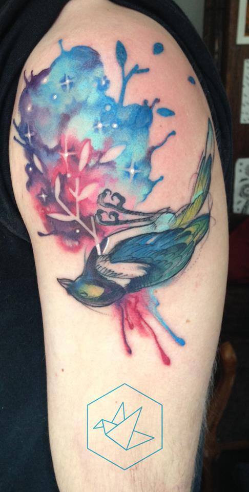 Abstract Bird Tattoo On Left Shoulder