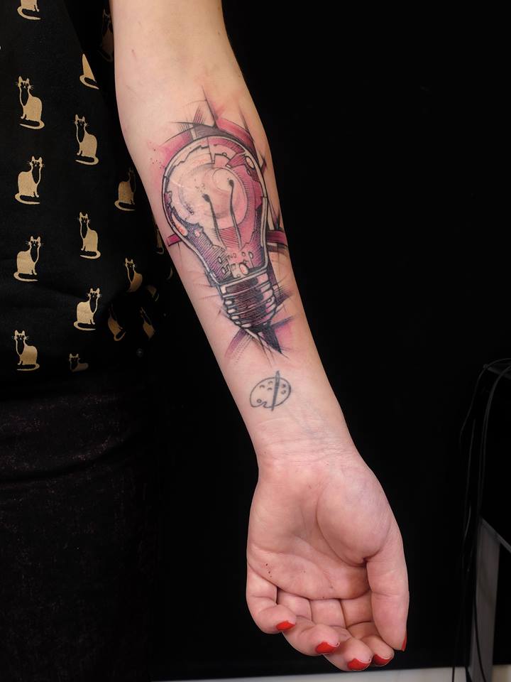 Abstract Bulb Tattoo On Left Forearm