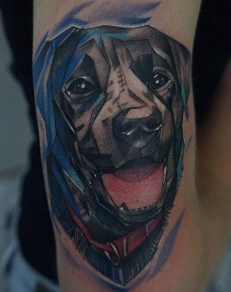 Abstract Dog Head Tattoo On Half Sleeve