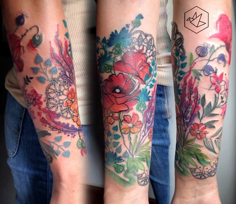 Abstract Flowers Tattoo On Arm