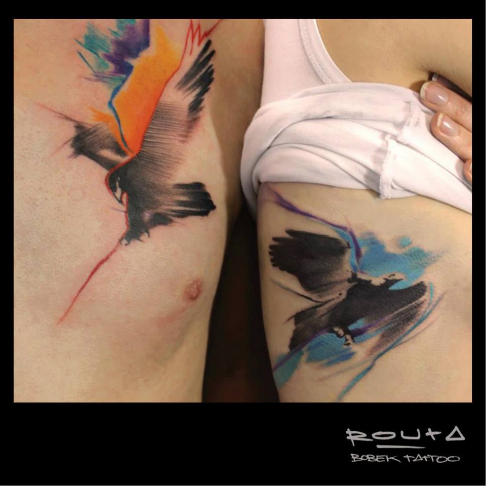 Abstract Flying Bird Tattoo On Left Chest