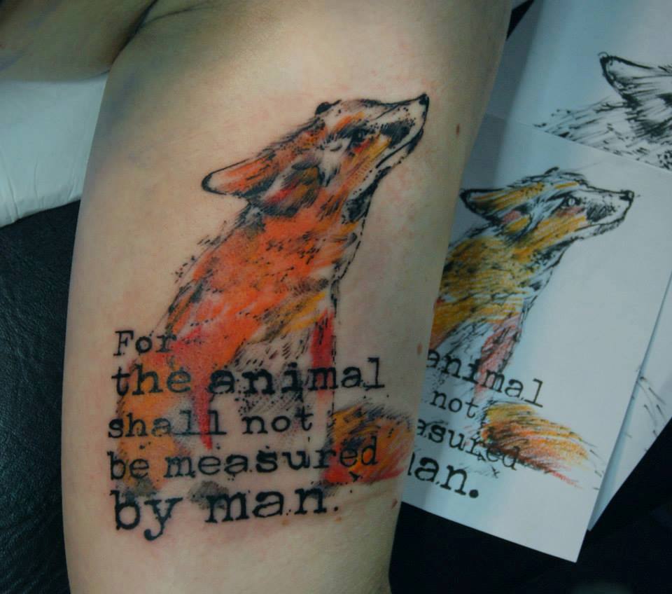 Abstract Fox Tattoo On Bicep