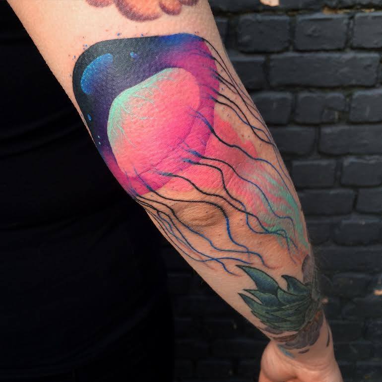 Abstract Jellyfish Tattoo On Right Arm By Giena Todryk