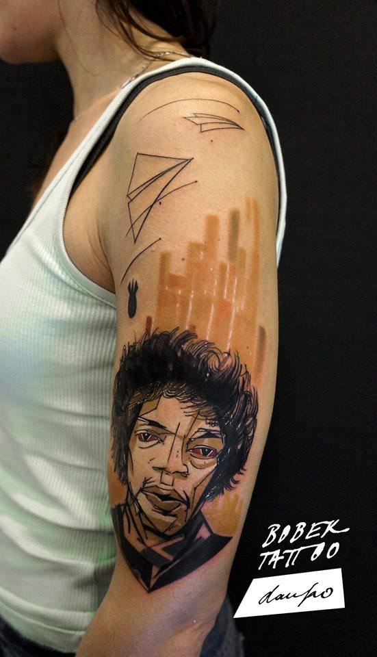 Abstract Man Face Tattoo On Women Left Half Sleeve By Dan Ko
