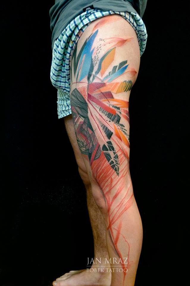 Abstract Native Women Tattoo On Left Thigh By Jan Mraz
