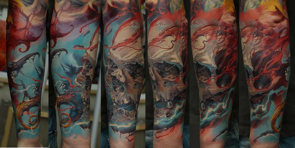 Abstract Skull Tattoo Design For Arm By Dmitriy Samohin