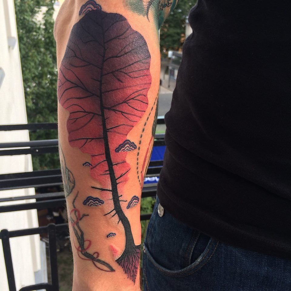Abstract Tree Tattoo On Right Sleeve