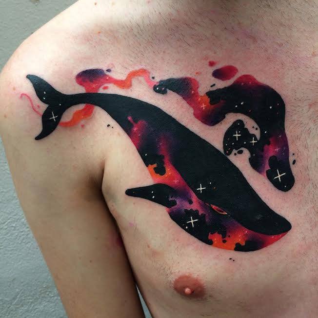 Abstract Whale Tattoo On Man Right Front Shoulder By Giena Todryk