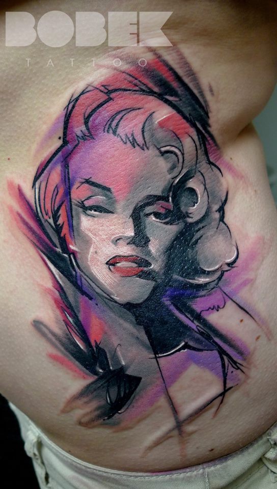 Abstract Women Head Tattoo On Right Side Rib By Peter Bobek