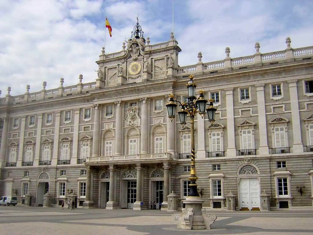Adorable Front Facade View Of The Royal Palace In Madrid, Spain