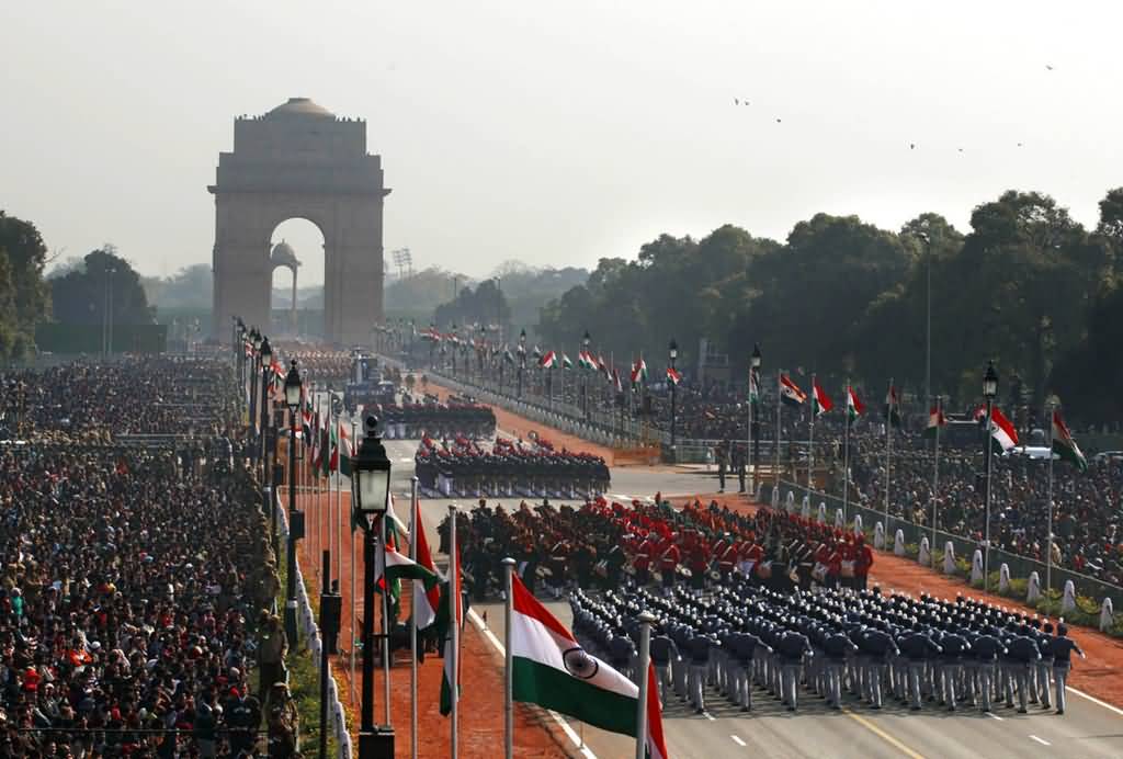 Aerial View Of Republic Day Parade And India Gate In Background