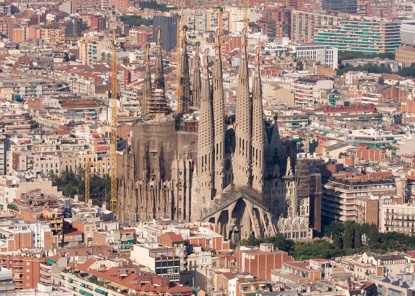 Aerial View Of The Barcelona City And Sagrada Familia