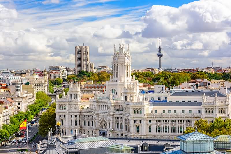 Aerial View Of The Cybele Palace In Madrid
