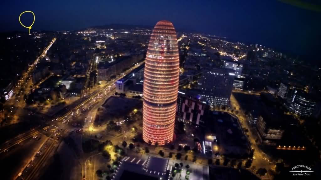 Aerial View Of The Torre Agbar At Night