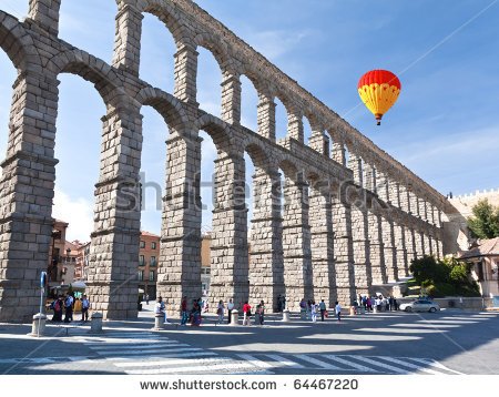 Air Balloon Near The Aqueduct Of Segovia