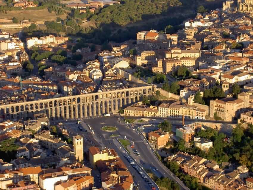 Amazing Aerial View Of The Aqueduct Of Segovia