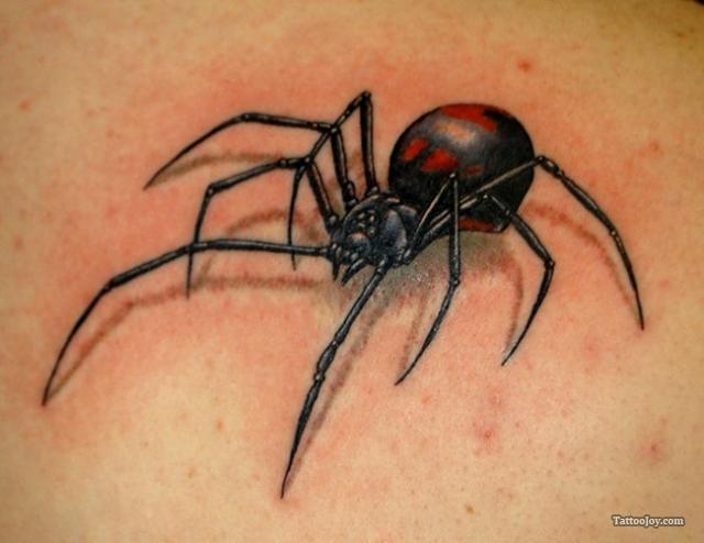 Amazing Red And Black Spider Tattoo