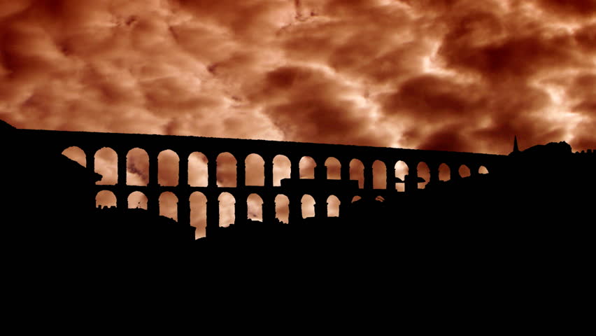 Amazing Silhouette View Of The Aqueduct Of Segovia During Sunset